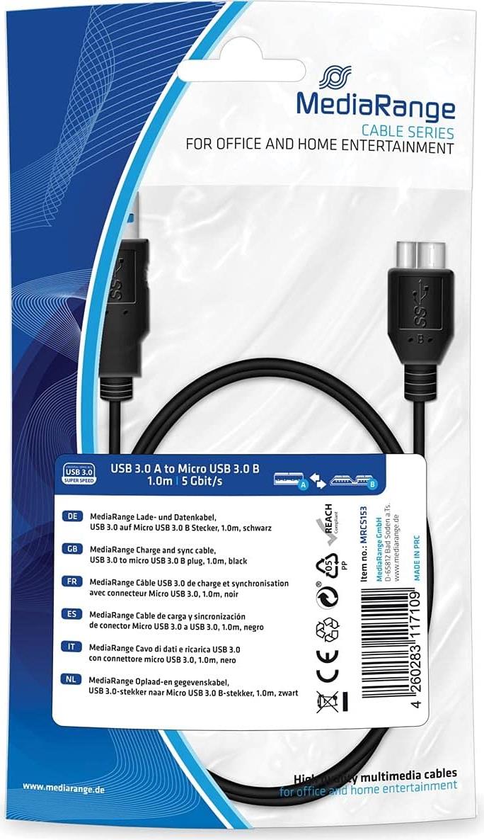 MediaRange MRCS153 Edv-Zubehöre USB-Kabel Micro 3.0 schwarz (MRCS153)