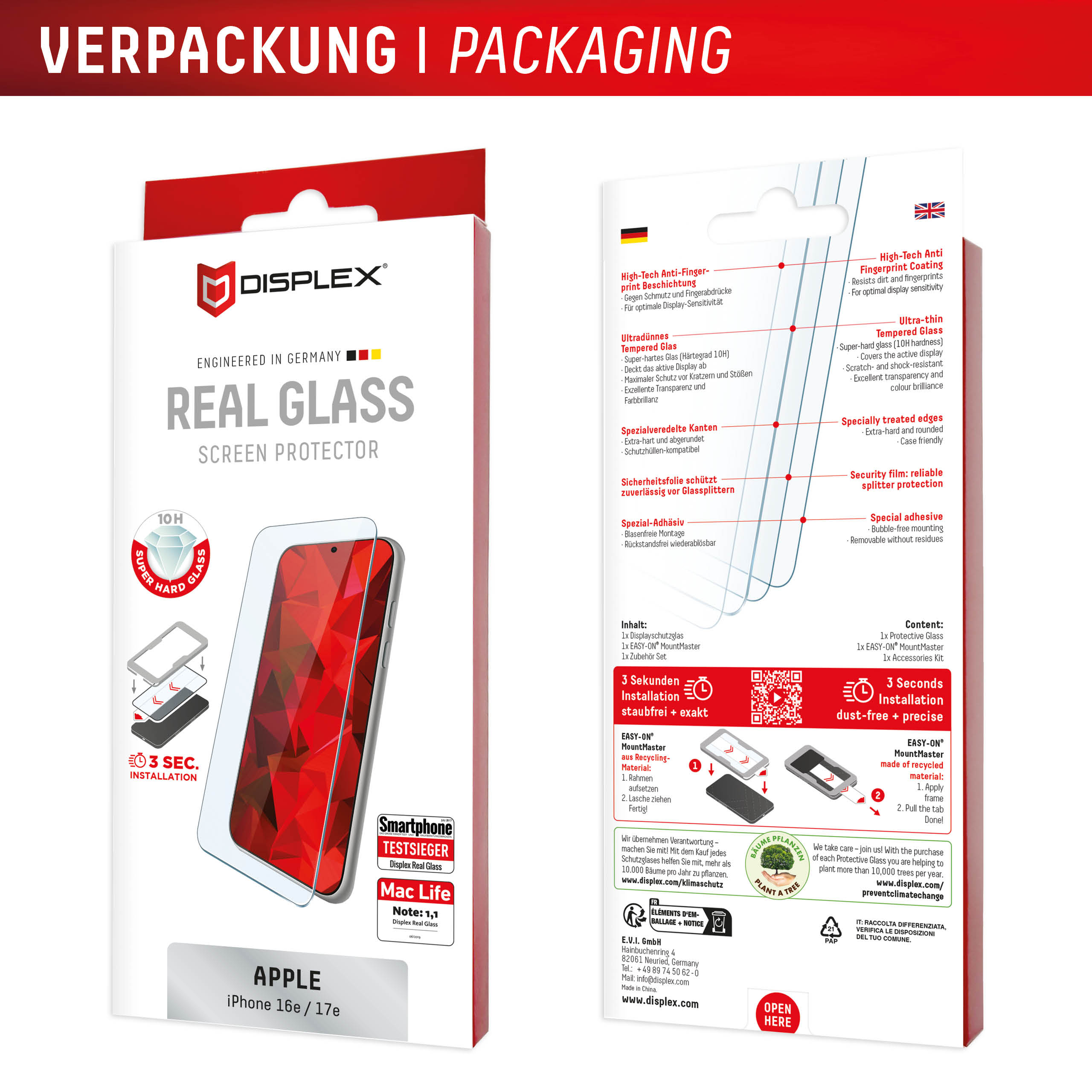 Displex Real Glass MountMaster Displayschutzglas Apple iPhone 16e / 17e Transparent