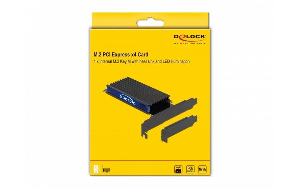 Delock Speicher-Controller PCIe 4.0 x4 zu 1x M.2 NVMe Key M mit Kühlkörper und LED-Beleuchtung Low Profile Schwarz