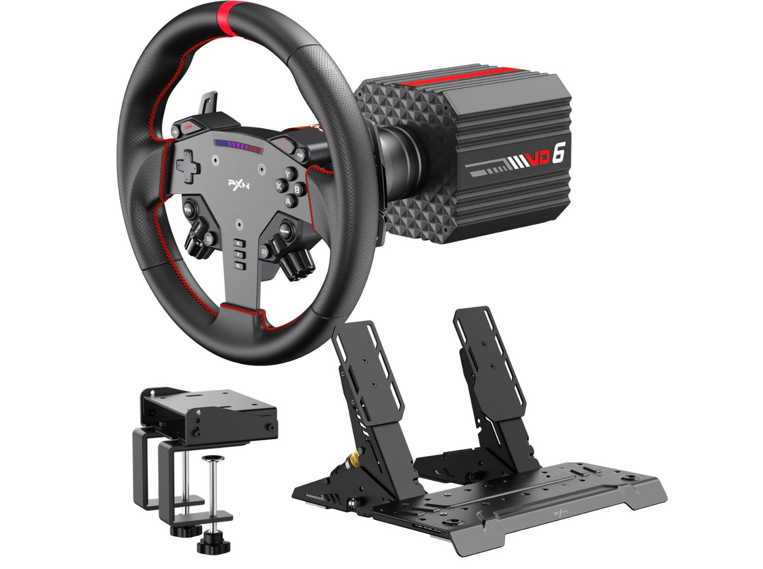 PXN VD6 Direct Drive Racing Bundle – 6Nm Wheel Base, W AS Lenkrad & 3-Pedal-Set (PXN-VD6BUNDLE)