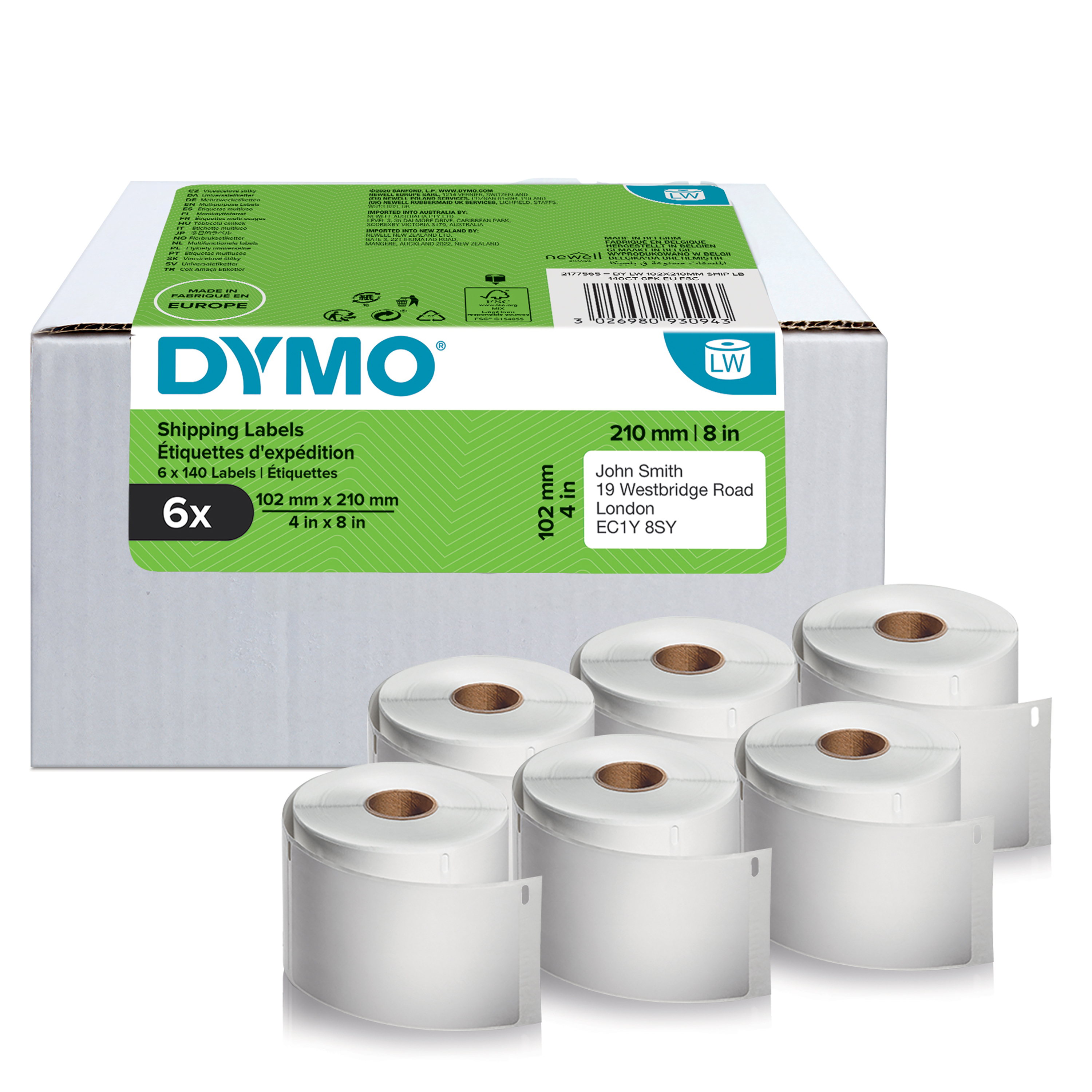 Dymo LabelWriter Versandetiketten 102x210mm 6 Rollen 840 Etiketten Weiß