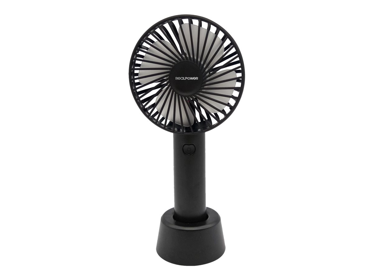 RealPower Mobile Fan Ventilator tragbar USB 1200 mAh Akku 3 Stufen Schwarz