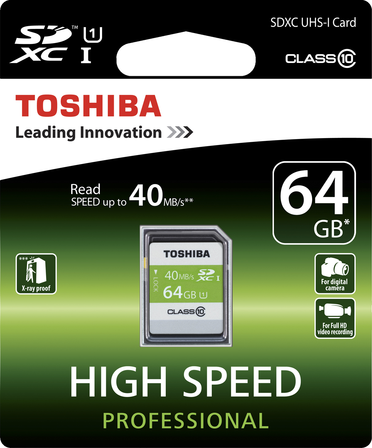 Toshiba Professional SD-T064UHS1(6) 64 GB SDXC UHS-I 40 MB/s Schwarz