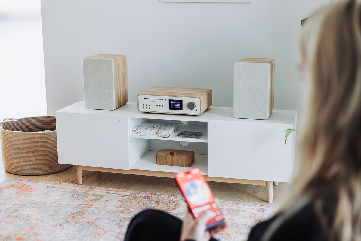 Pure Classic Stereo Audiosystem 100 W DAB+ FM CD Bluetooth WLAN Spotify Cotton White, Oak