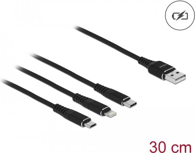 DELOCK USB Ladekabel 3 in 1 für Lightning/Micro USB/USB Type-C 30cm schwarz