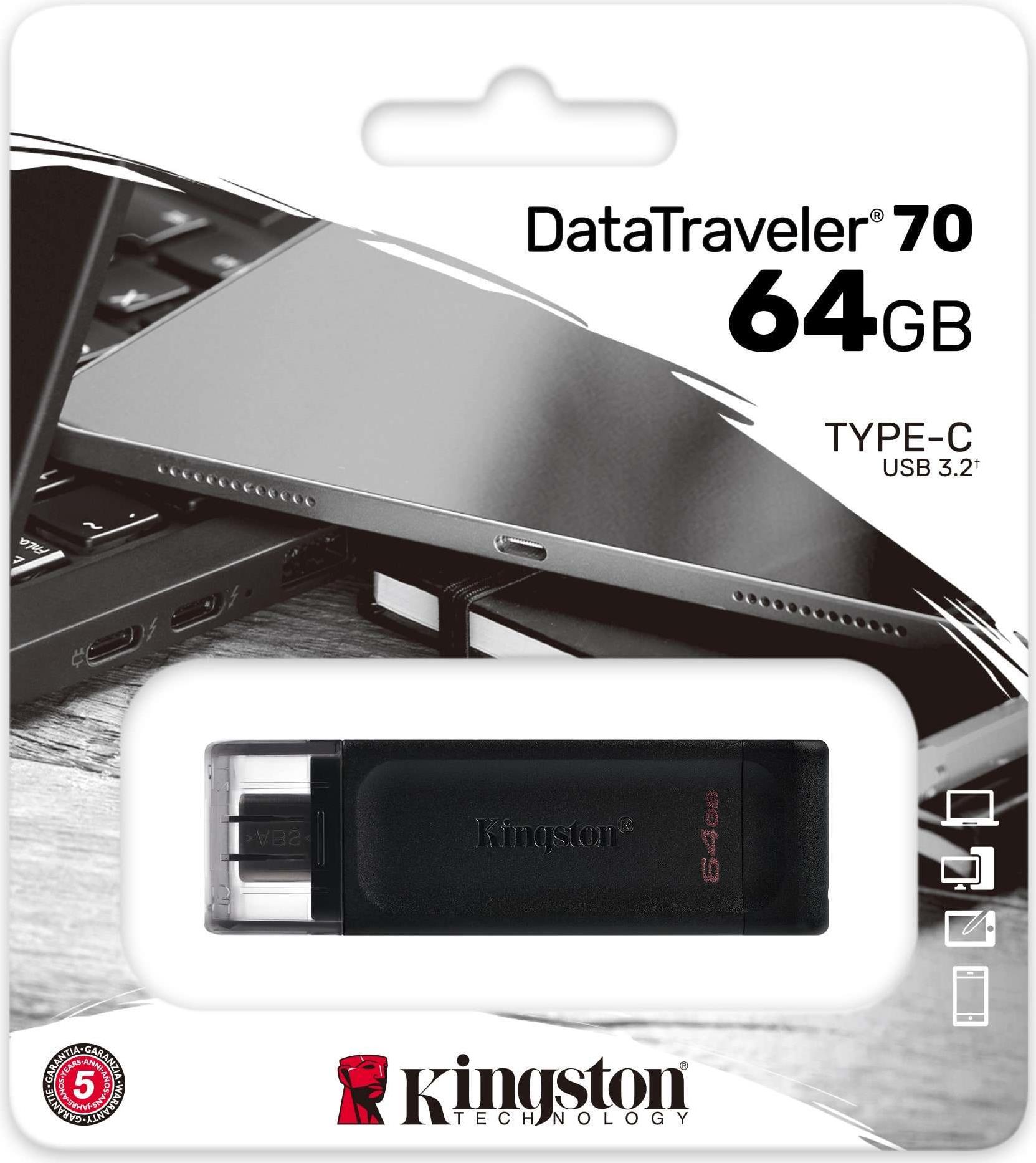 Kingston DataTraveler 70 USB-C 3.2 Gen 1 USB-Stick 64 GB Schwarz