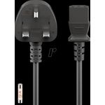 Goobay Kaltgerätekabel Großbritannien, 1,5 m, Schwarz, 1.5 m - Großbritannien 3-Pin-Stecker (Typ G, BS 1363) > Gerätebuchse C13 (Kaltgeräteanschluss) (45754)