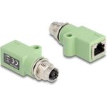 Delock M12 Adapter X-kodiert 8 Pin Buchse zu RJ45 Buchse Cat.5e mit Befestigungsloch gerade grün (60682)