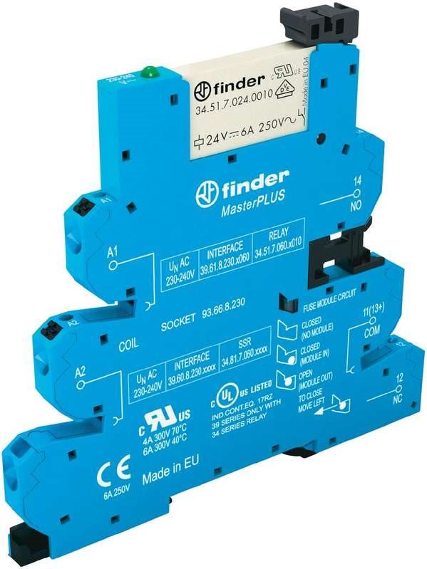 Finder MasterPlus schmales Koppelrelais für DIN-Schiene 39.61.8.230.0060 1 Wechsler 6 A 1 St. (39.61.8.230.0060)