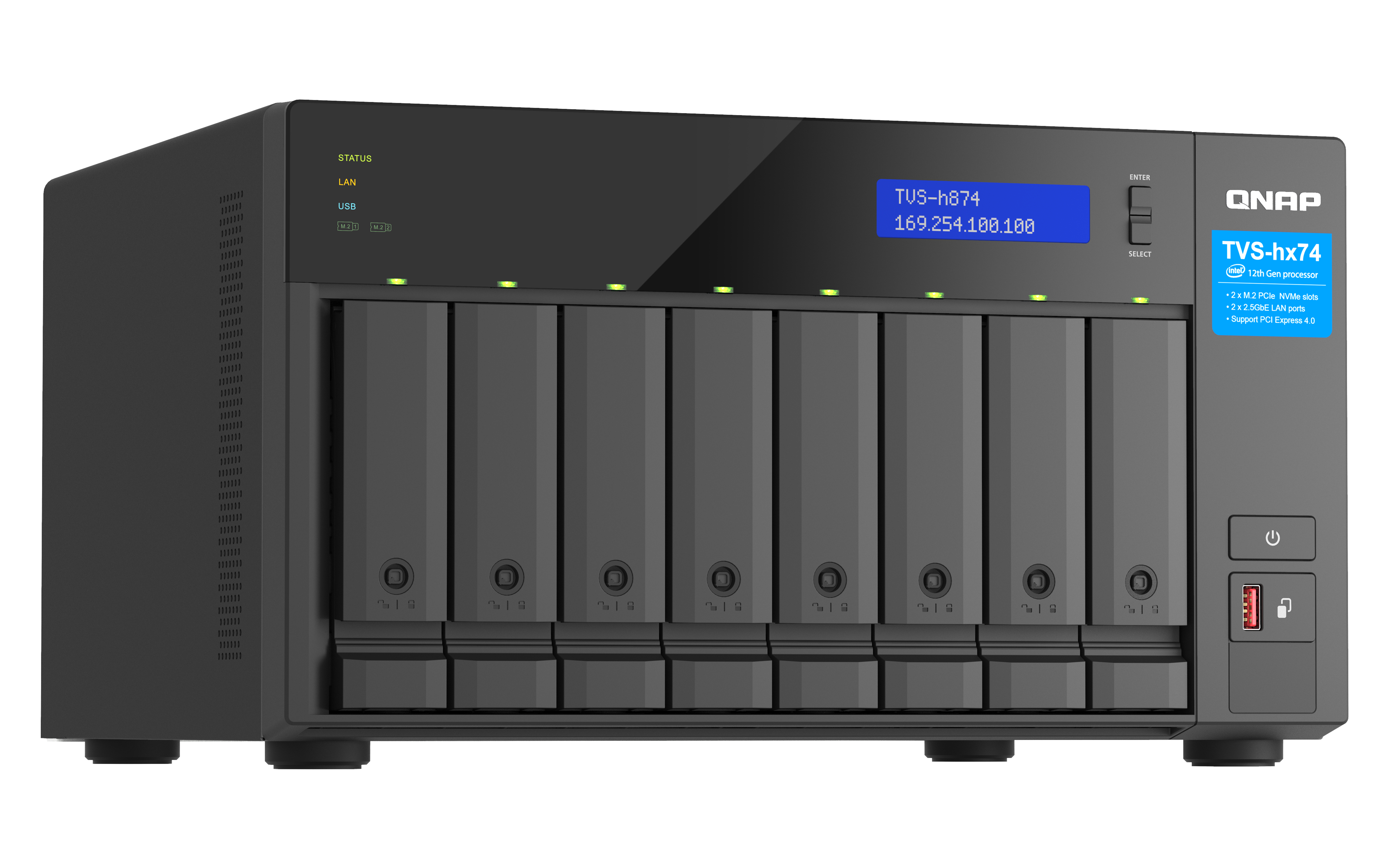 QNAP TVS-h874T NAS-Server Intel Core i9 64 GB RAM Schwarz
