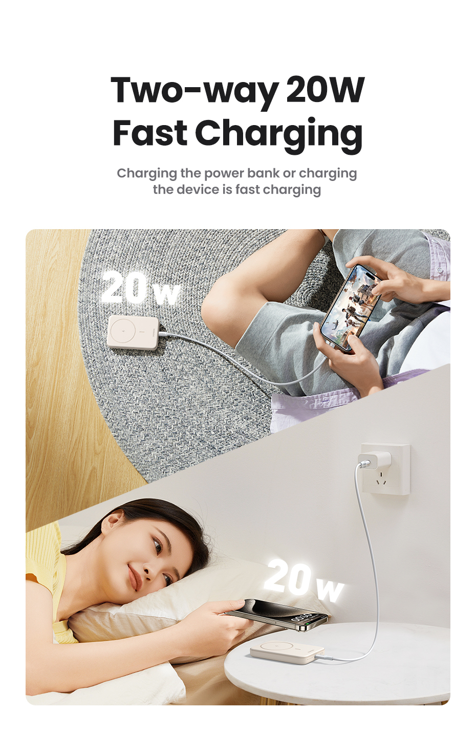 Ugreen 25208 Induktive Power Bank 10000 mAh 20 W Weiß