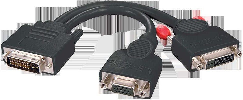Lindy DVI Splitterkabel VGA & DVI-D Schwarz Dual Link DVI-I M > VGA F + DVI-D F Dual Link (41218)