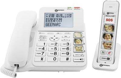 Geemarc AMPLIDECT COMBI-PHOTO 295 Schnurgebundenes Seniorentelefon Anrufbeantworter, Foto-Tasten Beleuchtetes Display Weiß (AMPLIDECT COMBI-PHOTO 295)