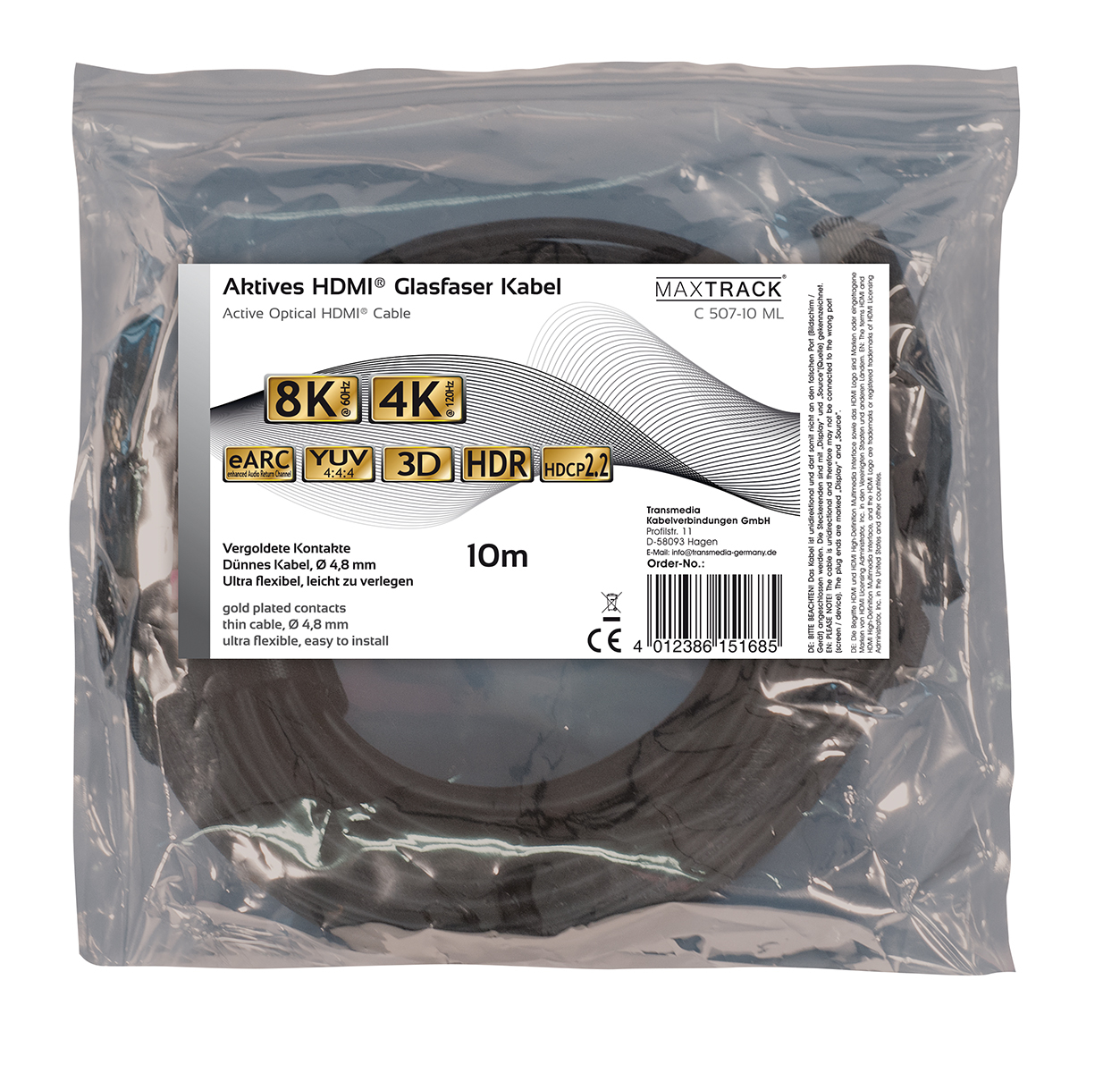 Transmedia C 507-10 ML 10 m HDMI Glasfaser Kabel 2.1 Schwarz