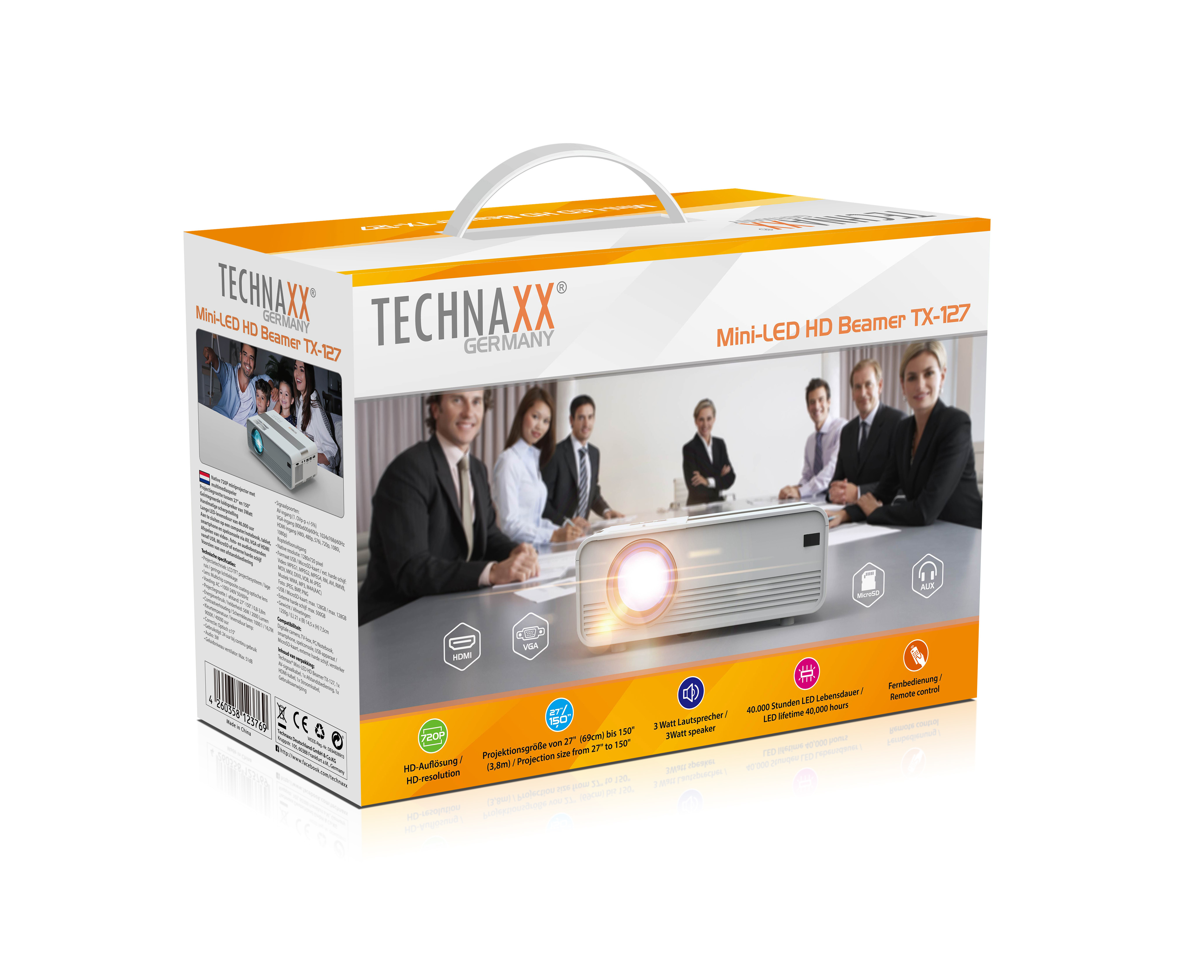 Technaxx TX-127 LCD Projektor 2000 ANSI Lumen 1280 x 720 Silber, Weiß