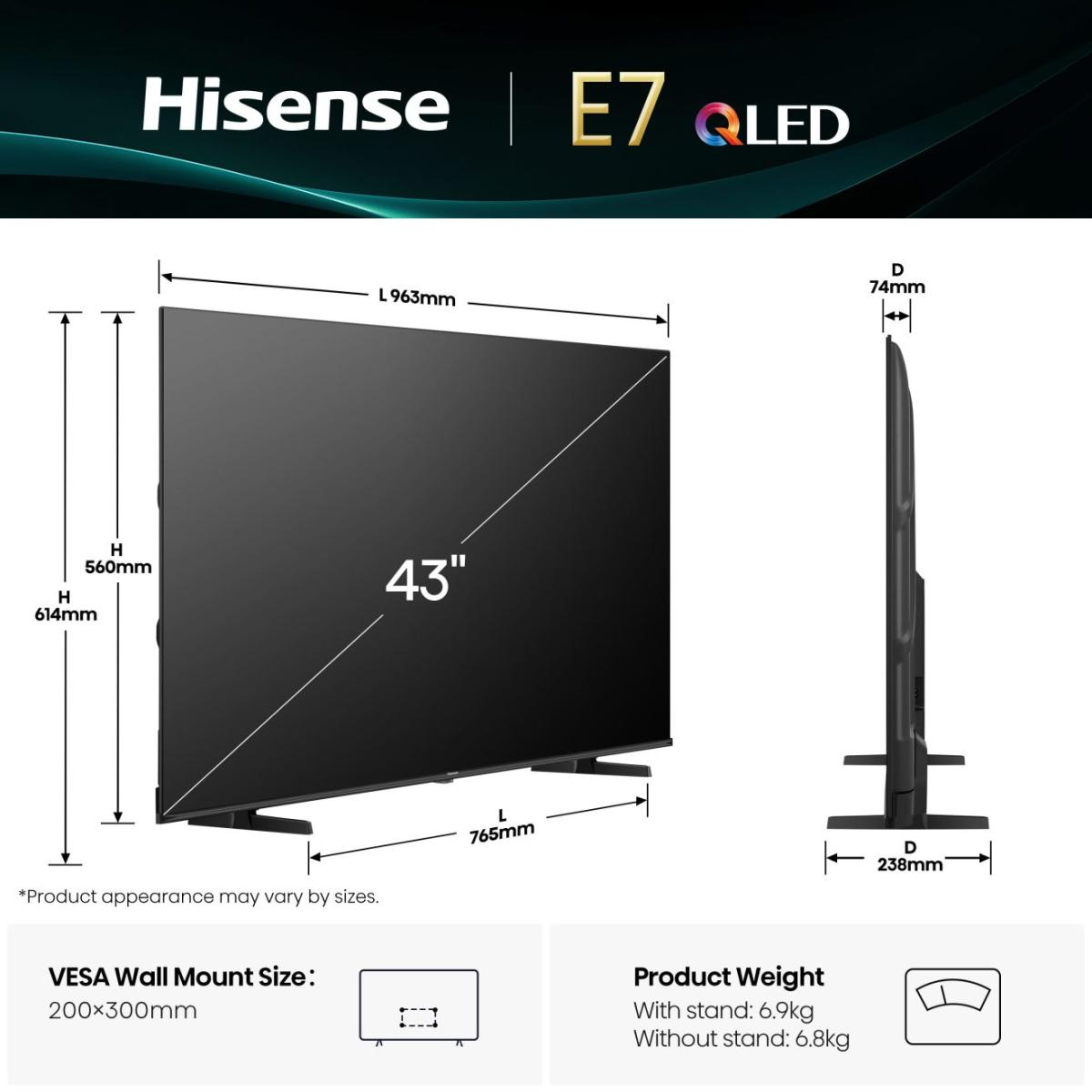 Hisense E7Q Series 43E7Q 43" QLED 4K Smart TV Schwarz