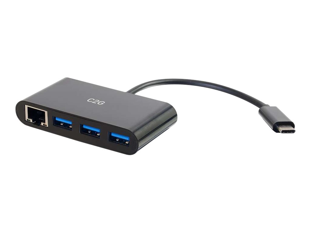 C2G USB-C Hub mit Ethernet - 3-Port USB 3.0 Hub - Gigabit Ethernet - Thunderbolt 3 kompatibel - Schwarz