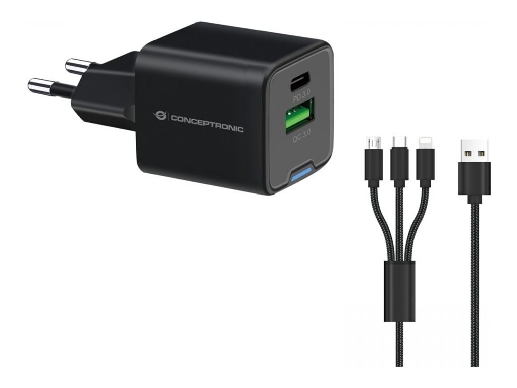 Conceptronic ALTHEA16B 33W Ladegerät 1x USB-C 1x USB-A Schwarz