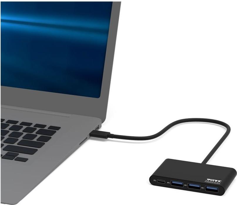 PORT Connect 900122 USB-C Hub 3x USB 3.0 + 1x USB-C Silber, Weiß
