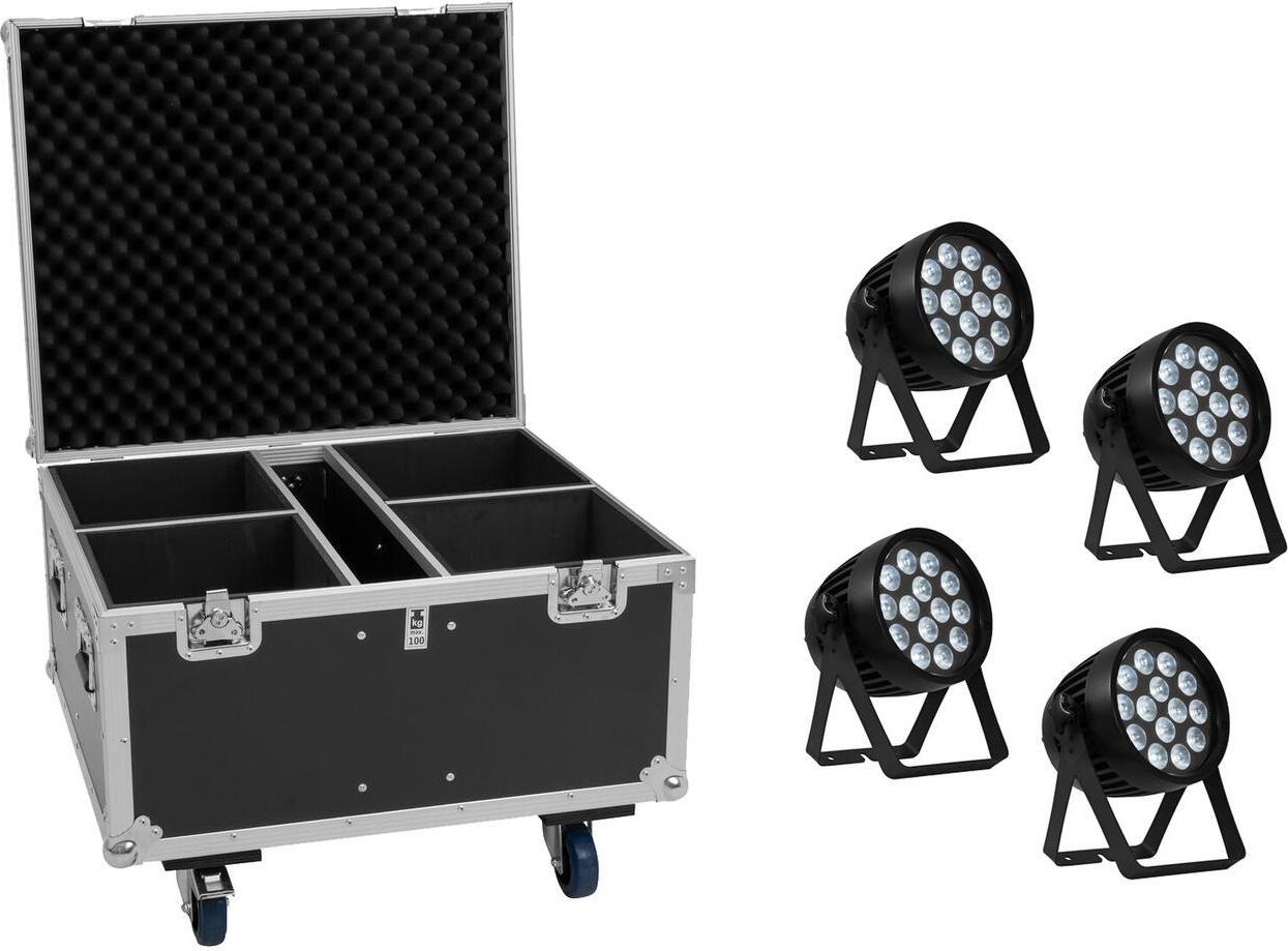 EUROLITE Set 4x AKKU IP PAR 14 HCL QuickDMX + Flightcase (20001052)