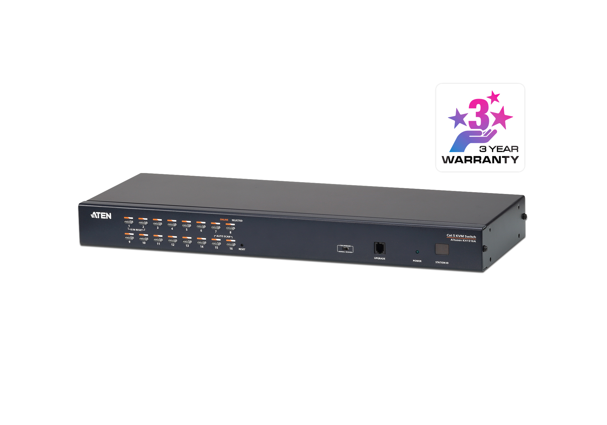 ATEN ALTUSEN KH1516A KVM-Switch, 16-fach, CAT5, USB/PS/2, VGA, Rack-montierbar, Schwarz