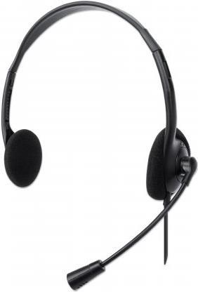 Manhattan Stereo USB Headset, Lightweight Over-Ear design, Adjustable microphone, USB-A plug, Black (179850)