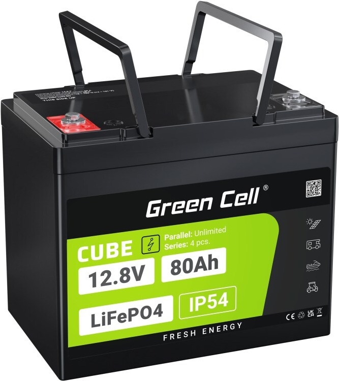 Green Cell CUBE LiFePO4 Spezial-Akku LiFePo-Block Schraubkontakt Li-Ion 12.8 V 80 (GC-LFPGC12V80AH)