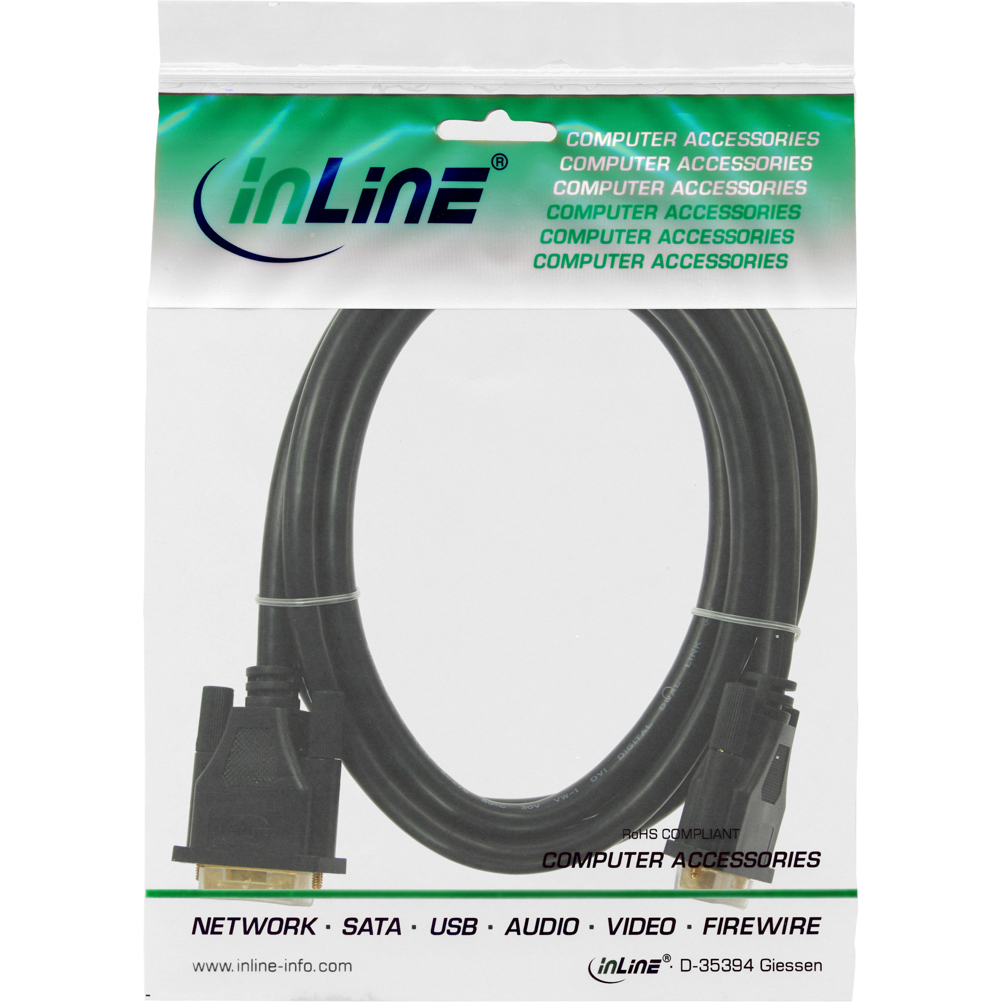 InLine Premium DVI-D Anschlusskabel Dual Link 24+1 Stecker an 24+1 Stecker 20 m Schwarz