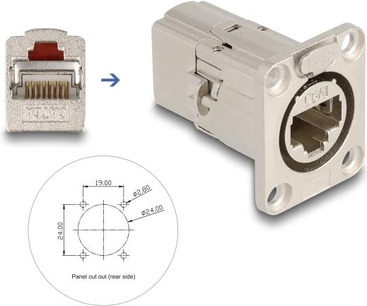 Delock D-Typ RJ45 Einbaubuchse Kupplung Cat.6A STP Metall (67062)