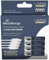 MediaRange Wiederaufladbare USB-C Li-Ion Batterien, Micro AAA I 1.5V I 500mAh, 4er Pack (MRBAT160)