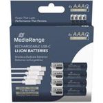 MediaRange Wiederaufladbare USB-C Li-Ion Batterien, Micro AAA I 1.5V I 500mAh, 4er Pack (MRBAT160)