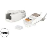 shiverpeaks ®-BASIC-S--Netzwerk Modular Stecker RJ45 SET für Verlegekabel bis AWG 23, Stecker mit Zugentlastung, Einführhilfe und Tülle, grau VE 100 (BS72067-100GR)
