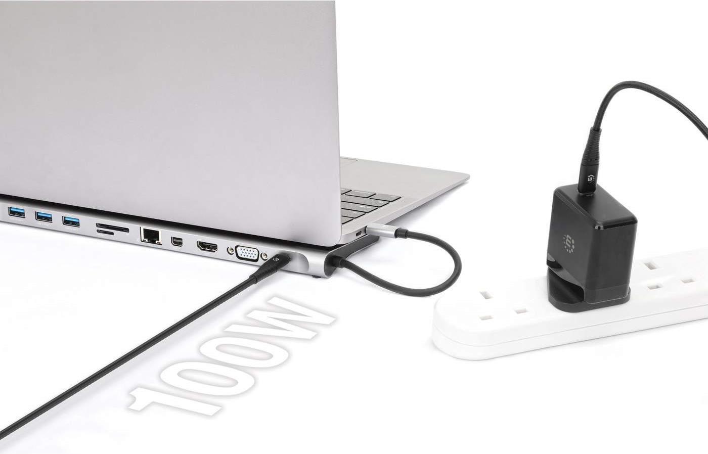 MANHATTAN USB-C PD 11-in-1-Dockingstation mit MST für drei Monitore USB 3.2 Gen 1 Typ C-Stecker auf HDMI-, Mini-DisplayPort- und VGA-Buchse (bis zu 4K@30Hz), drei USB-A Ports (5 Gbit/s), USB-C Power Delivery-Port, Gigabit-RJ45-Port, SD/MicroSD-Kartenleser und 3,5 mm-Aux-Port, Aluminium, grau (130578)