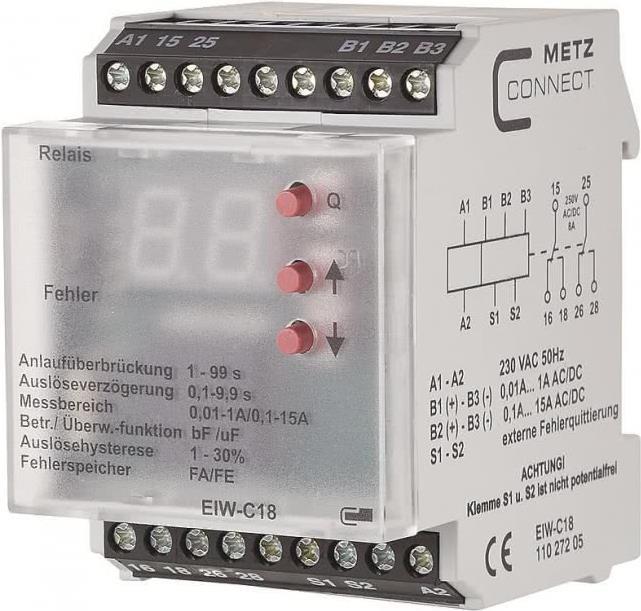 METZ CONNECT EIW-C18. Produktfarbe: Weiß. AC Eingangsspannung: 230 V, Stromstärke: 8 A. Abmessungen (BxTxH): 50 x 60 x 69,3 mm, Gewicht: 200 g (11027205)