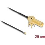 Delock Antennenkabel RP-SMA 90° PCB Buchse zum Einbau zu I-PEX Inc., MHF® 4L Stecker 1.13 25 cm Gewindelänge 15 mm (12033)