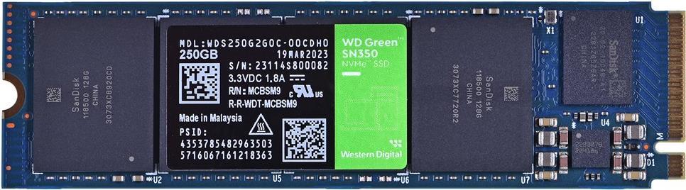 WD Green SN350 NVMe SSD 250GB M.2 2280 PCIe Gen3 (WDS250G2G0C)