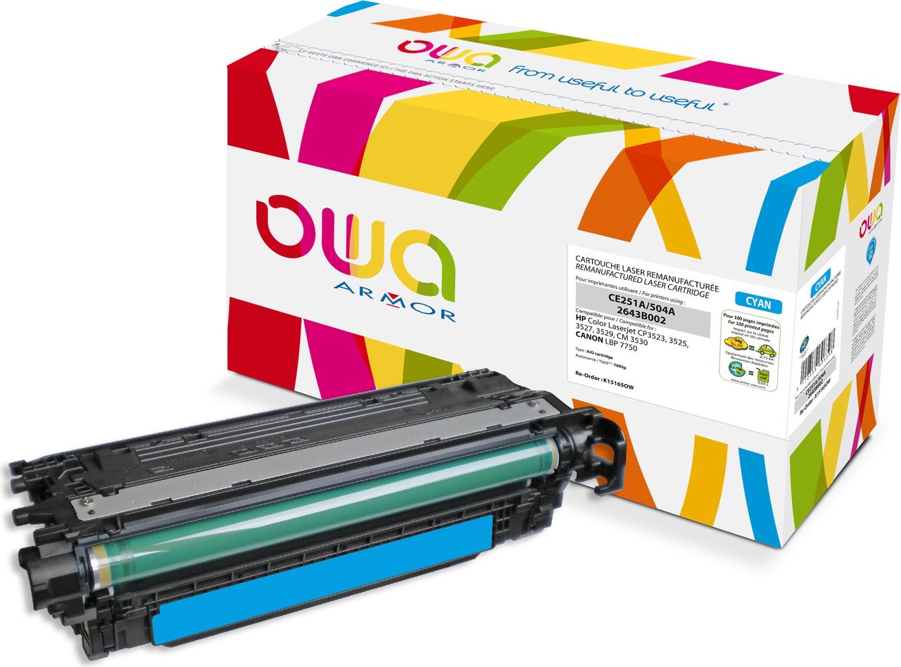 Armor K15165OW - Cyan - HP - HP Color Laserjet CP3523 - CP3525 - CP3527 - CP3529 - CM3530 - CANON 7750 - CE251A - 2643B002 - 1 Stück(e) - Laser cartridge (K15165OW)