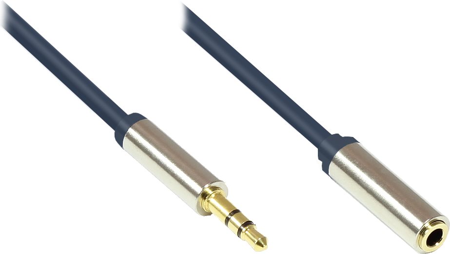Audio Anschlusskabel High-Quality 3,5mm, Klinkenstecker an Klinkenbuchse Vollmetallgehäuse, dunkelblau, 1m, Good Connections (GC-M0051)