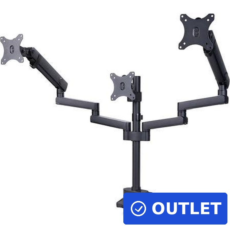 StarTech.com Triple Monitor Desk Mount For Up To Three 27in Screens, VESA 75x75/100x100, Tool-Less Arm Adjustments, C-Clamp/Grommet Mount, Spring-Assisted Arms (3MP2AG-MONITOR-ARM)