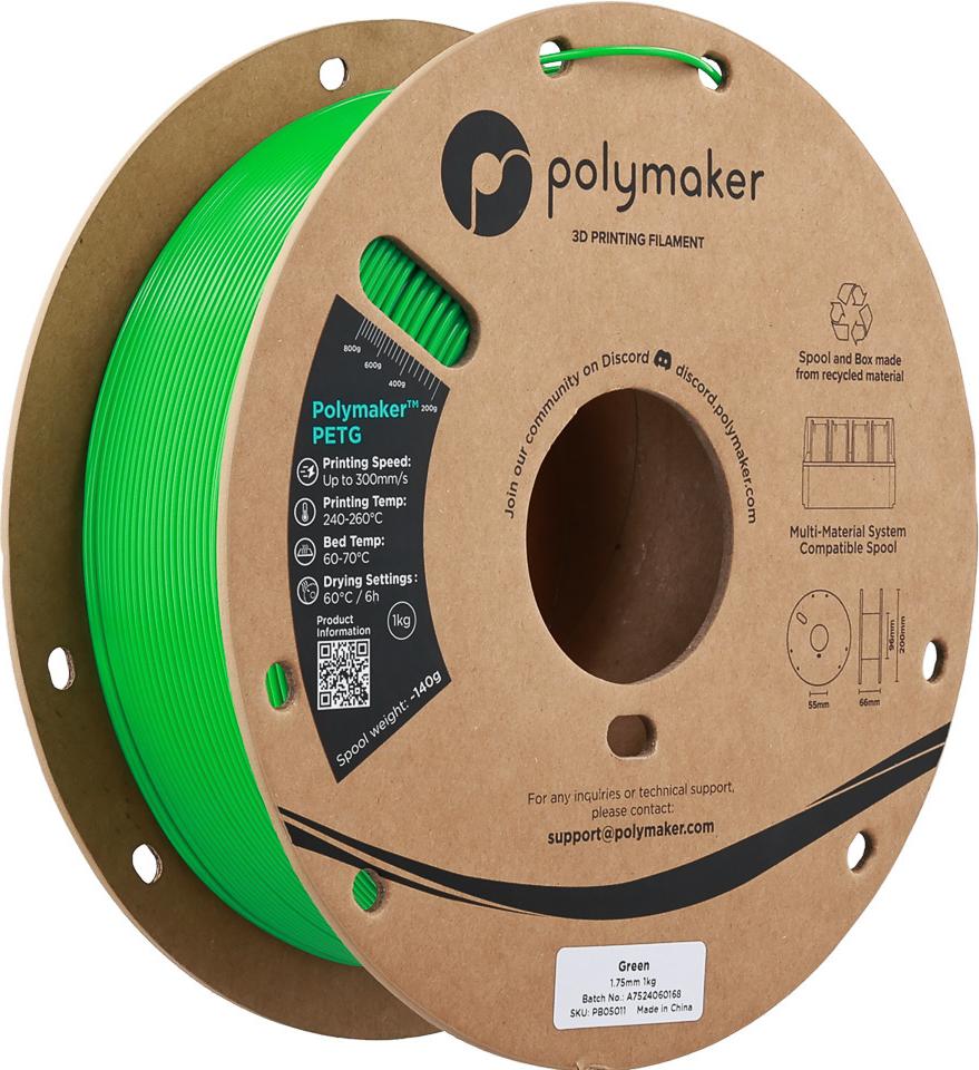 PETG 1,75mm GREEN 1kg POLYMAKER 3D FILAMENT (PB05011)