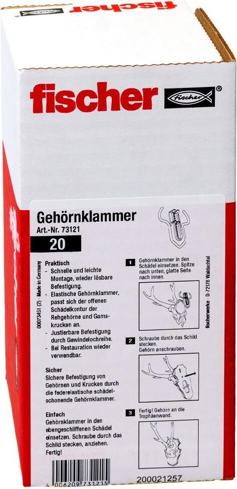 Fischer Gehörnklammer Montage-Kit 73121, 20 Stück, Grau
