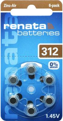 Renata Knopfzelle ZA 312 Zink-Luft PR41 Hörgerätebatterie 165 mAh 1.4 V 6 St. (ZA312.DP6 0HG)