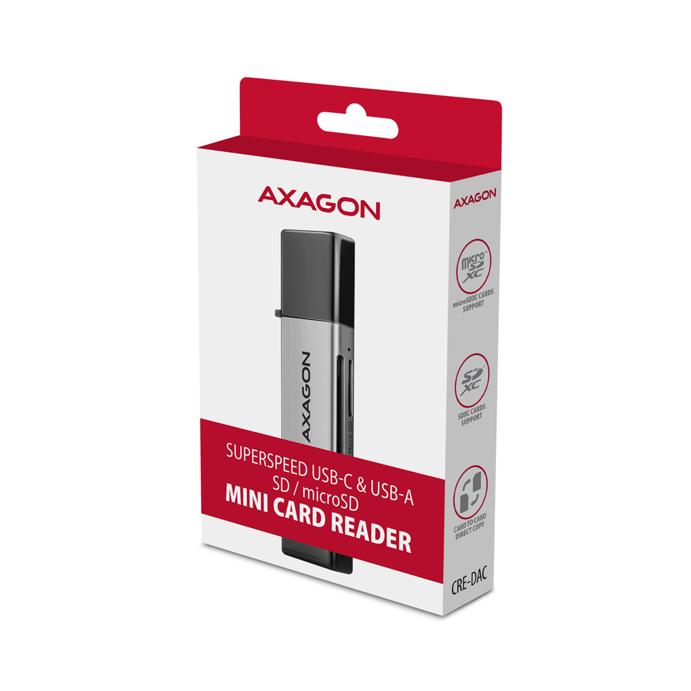 AXAGON CRE-DAC Externer USB 3.2 Gen 1 Kartenleser SD/microSD Grau
