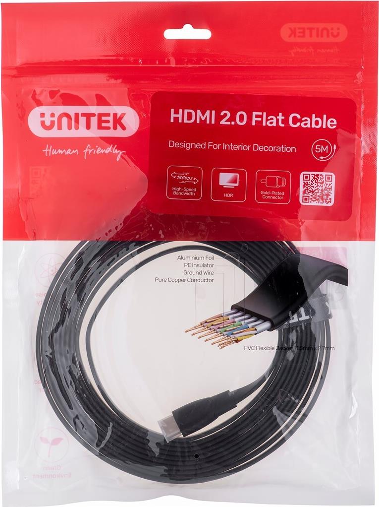 UNITEK HDMI CABLE 2.0 4K60HZ FLAT 5M C11063BK-5M (C11063BK-5M)