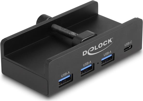 Delock Externer USB 5 Gbps 4 Port Hub 3 x USB Typ-A und 1 x USB Type-C™ mit Feststellschraube (64284)