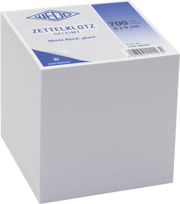 WEDO Zettelklotz, 90 x 90 mm, weiß, 700 Blatt, geleimt holzfrei (270 26520)