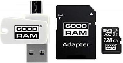 Speicherkarte mit Adapter und GoodRam Alles in einem M1A4-1280R12-Kartenleser (128 GB; Klasse 10; Adapter, MicroSDHC-Kartenleser, Speicherkarte) (M1A4-1280R12)