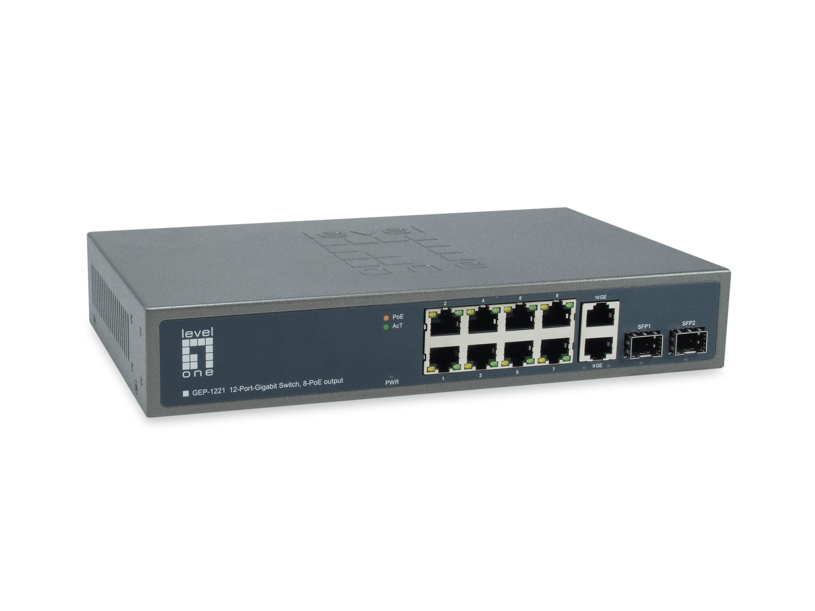LevelOne GEP-1221 Switch 12 Ports 8x PoE+ 2x SFP Schwarz