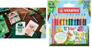 STABILO Dreikant-Buntstifte Trio dick Animal Vibes,12er Etui dreieckig, farbig lackiert, Minenstärke: 4,2 mm, Länge: - 1 Stück (205/12-05)