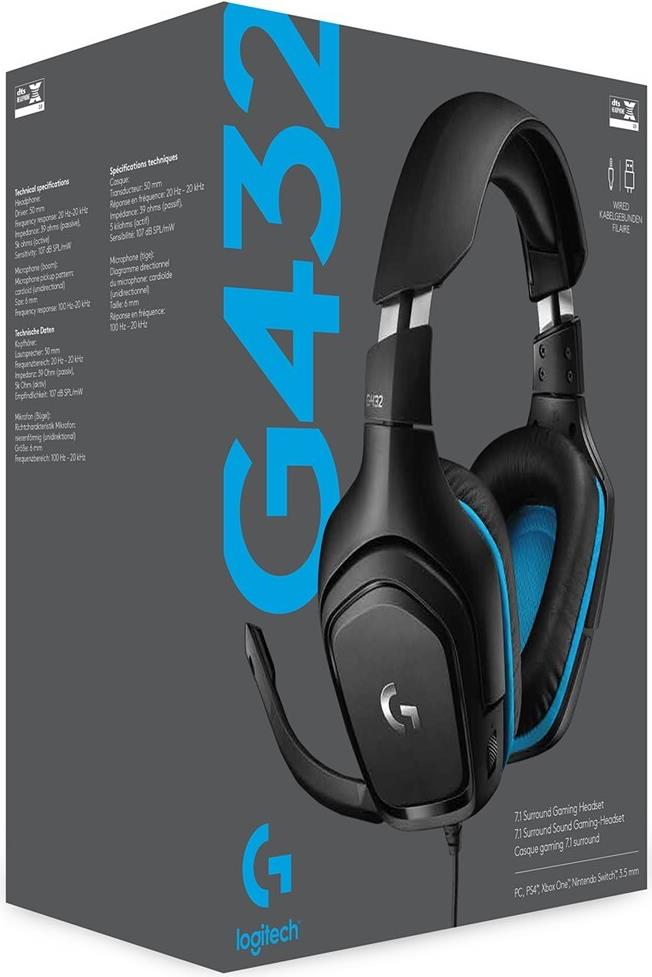 Logitech G432 Gaming-Headset 7.1 Surround Sound kabelgebunden Schwarz, Blau